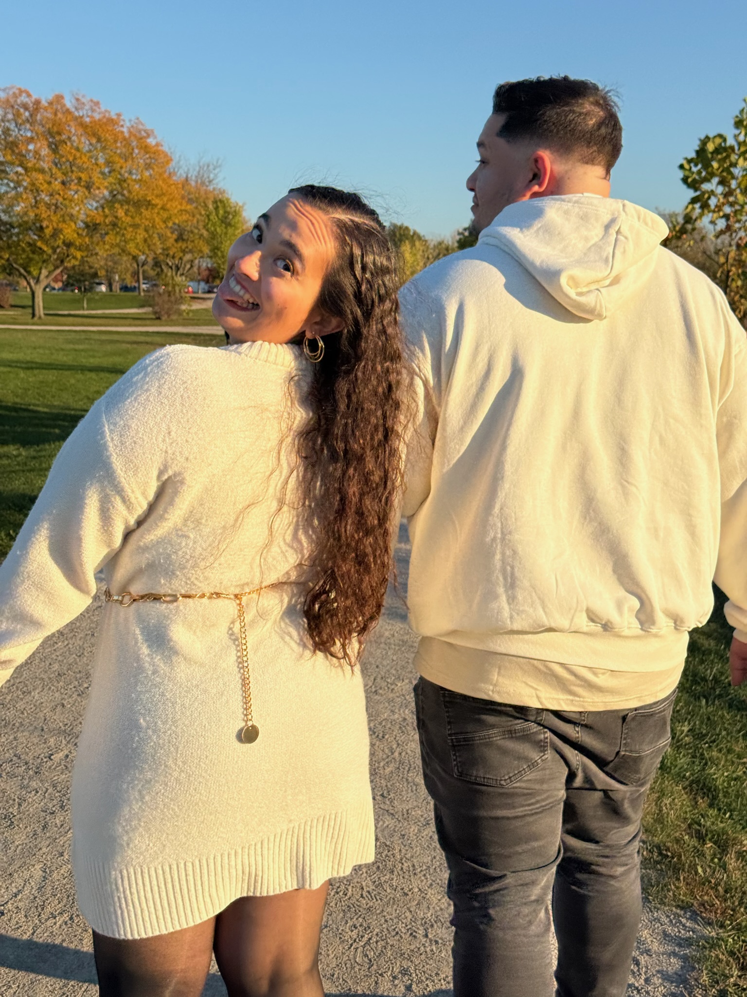 Emelie looking back with a playful smile